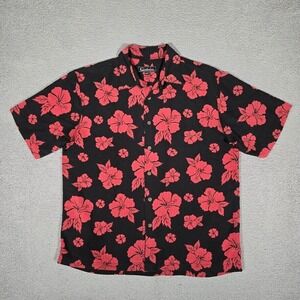 Quiksilver Black and Red Floral Casual Button Down Shirt